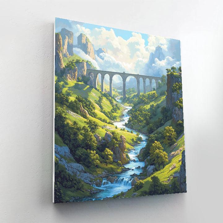 Raphael Inspired Tranquil Renaissance Valley With Flowing River paint by number