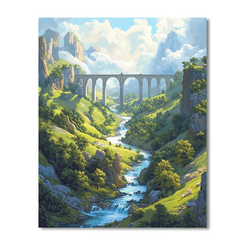 Raphael Inspired Tranquil Renaissance Valley With Flowing River paint by number