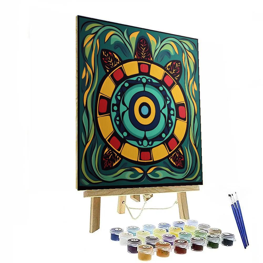 Norval Morrisseau Inspired Turtle Of The Sacred Waters paint by color