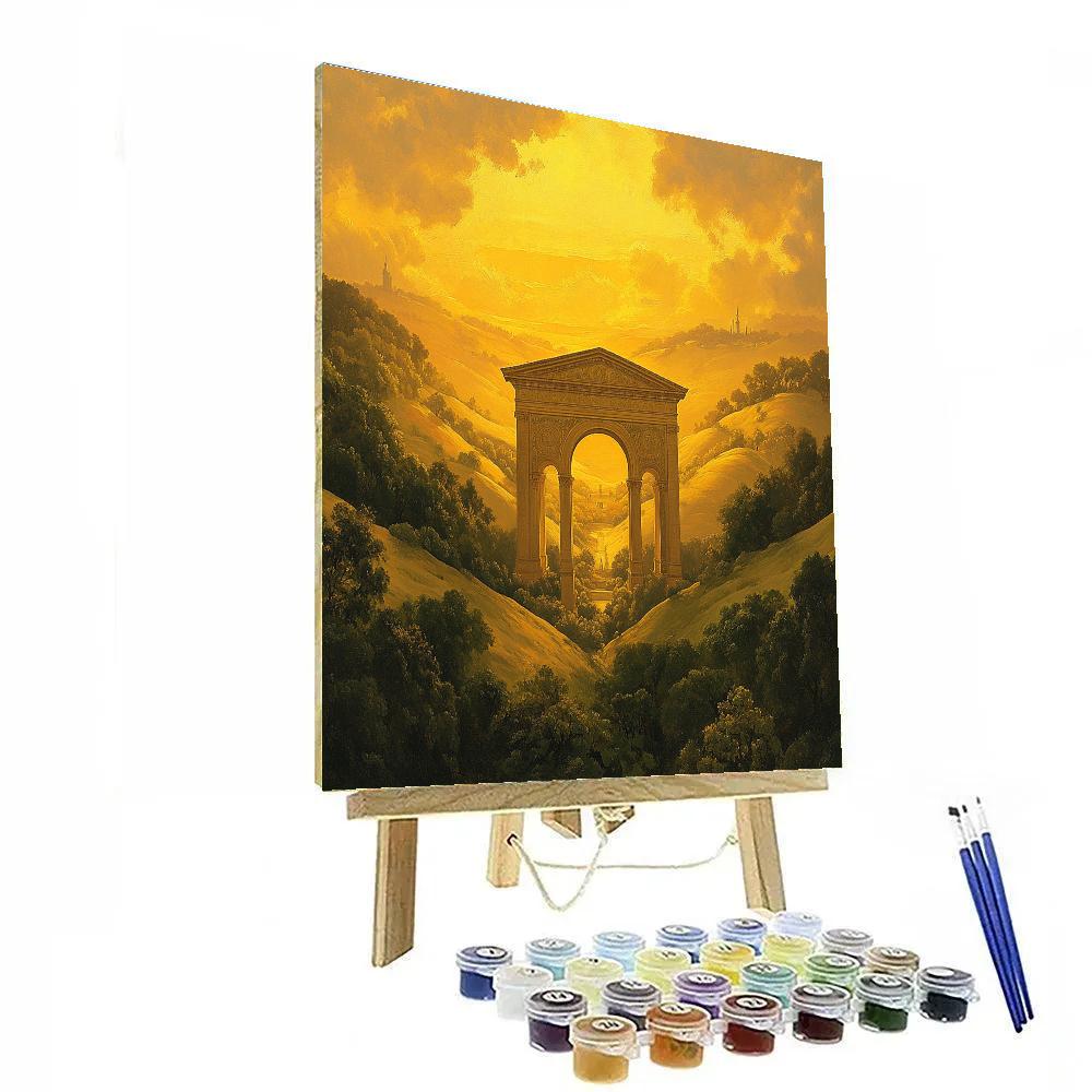 Raphael Inspired Golden Hour Classical Archway With Rolling Hills paint by number