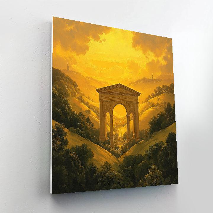 Raphael Inspired Golden Hour Classical Archway With Rolling Hills paint by number