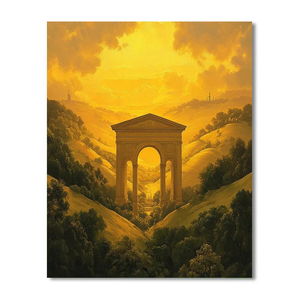 Raphael Inspired Golden Hour Classical Archway With Rolling Hills paint by number