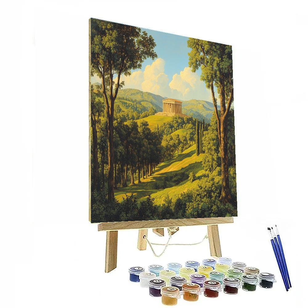 Raphael Inspired Harmonious Distant Temple On Verdant Ridge Painting by numbers kit