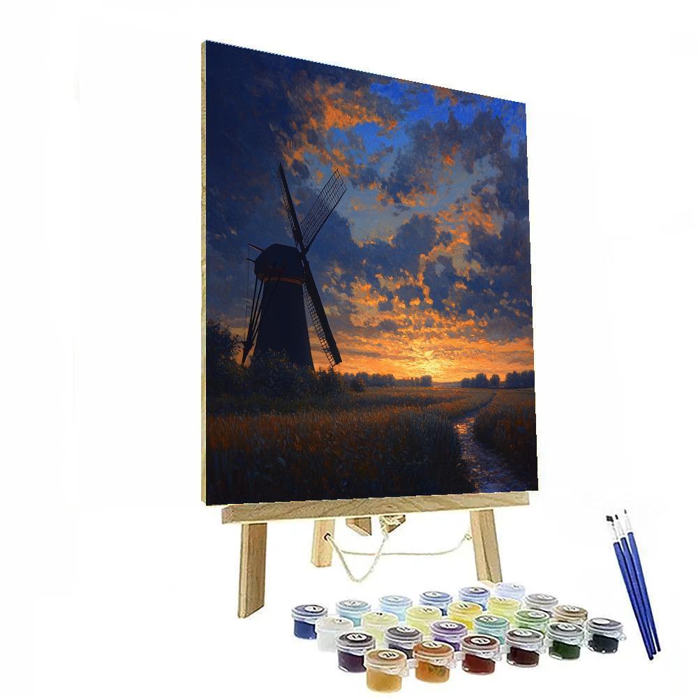 Rembrandt Inspired Windmill At Twilight Gloam paint by color