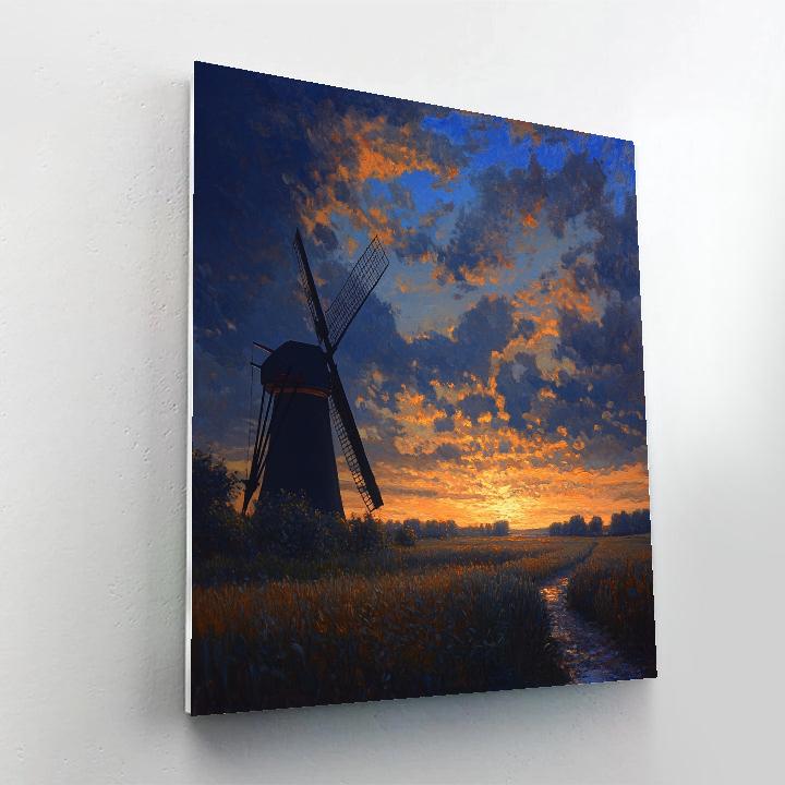 Rembrandt Inspired Windmill At Twilight Gloam paint by color