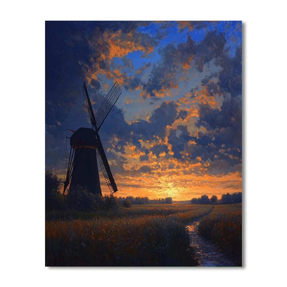 Rembrandt Inspired Windmill At Twilight Gloam paint by color