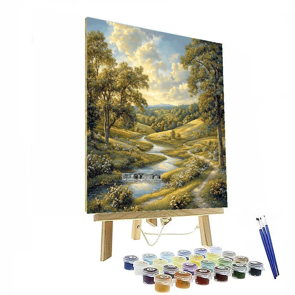Raphael Inspired Serene Symmetrical Landscape With Flowing Stream Numbered painting kits