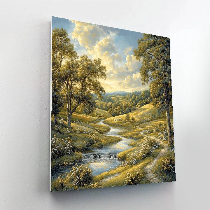 Raphael Inspired Serene Symmetrical Landscape With Flowing Stream Numbered painting kits