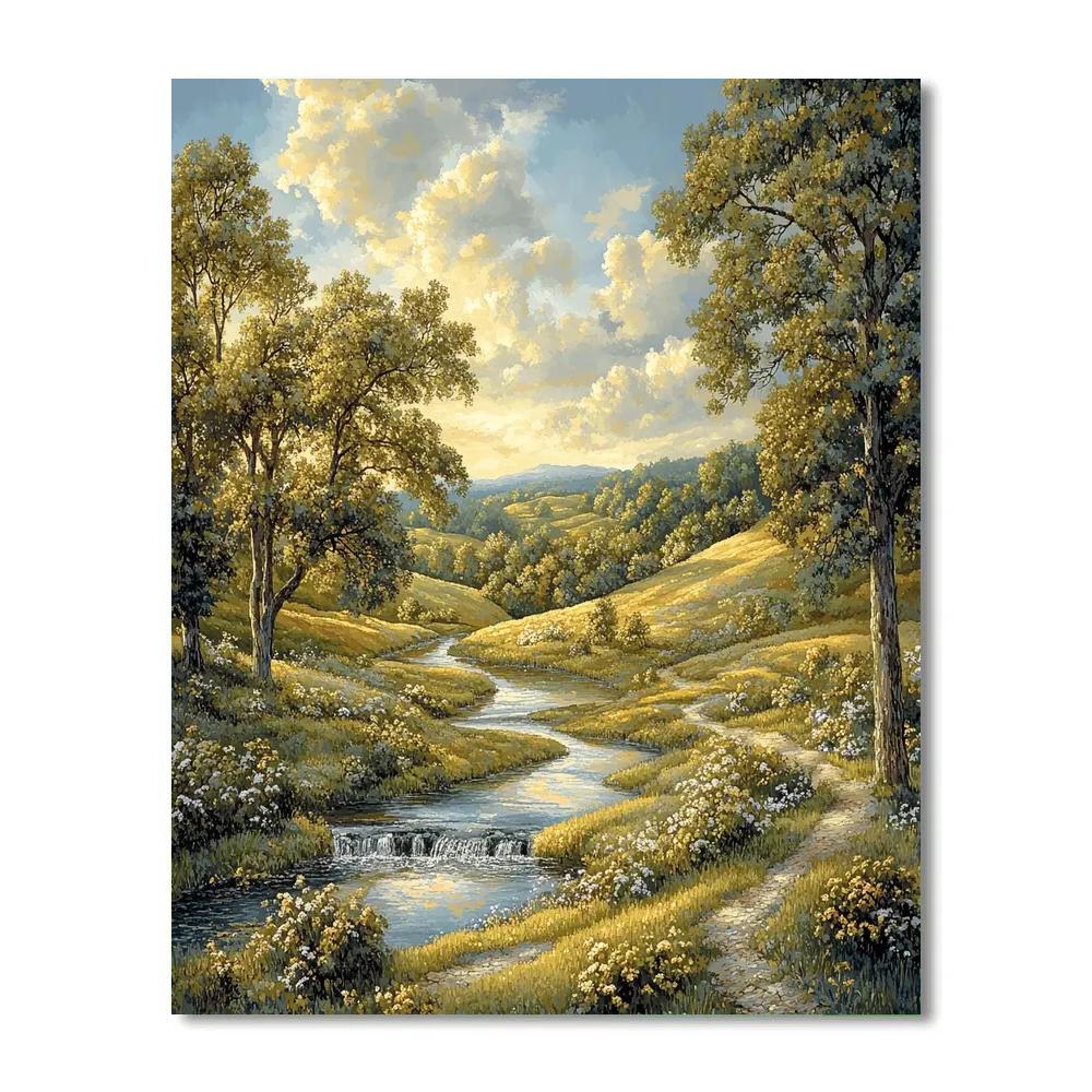 Raphael Inspired Serene Symmetrical Landscape With Flowing Stream Numbered painting kits