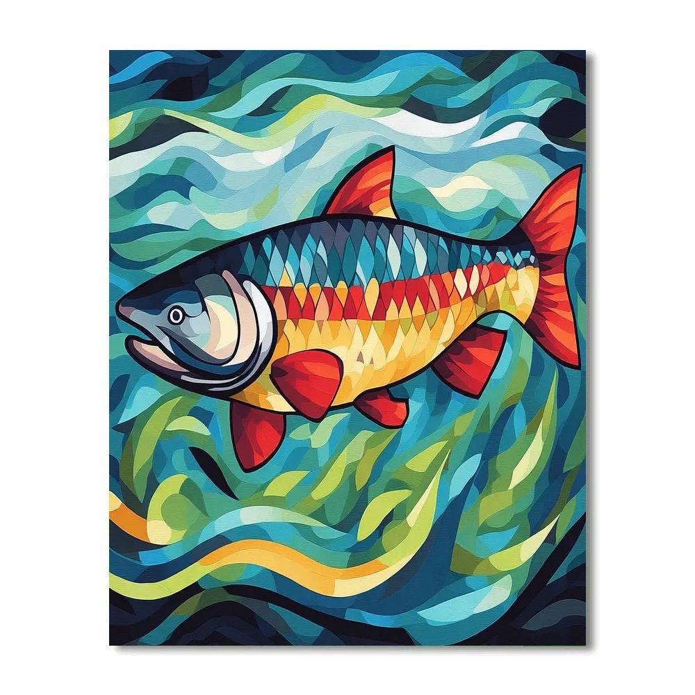 Norval Morrisseau Inspired Salmon Of The Flowing Spirit Numbered painting kits