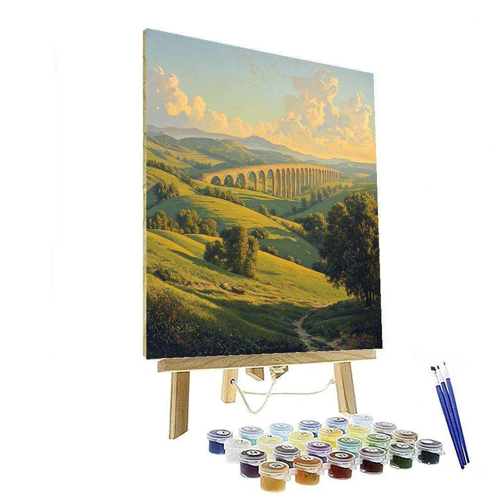 Raphael Inspired Pastoral Renaissance Scene With Rolling Hills And Distant Arches paint by numbers