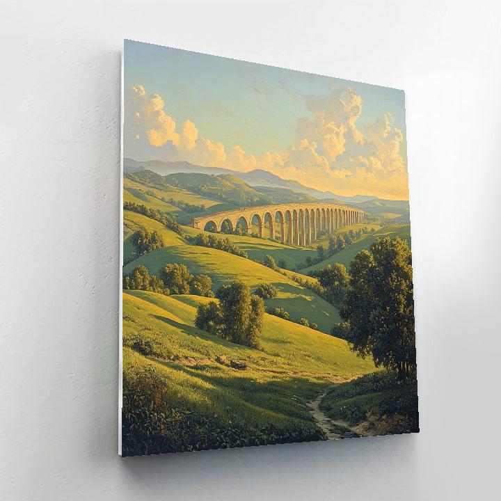 Raphael Inspired Pastoral Renaissance Scene With Rolling Hills And Distant Arches paint by numbers