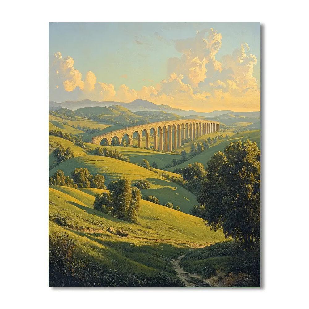 Raphael Inspired Pastoral Renaissance Scene With Rolling Hills And Distant Arches paint by numbers