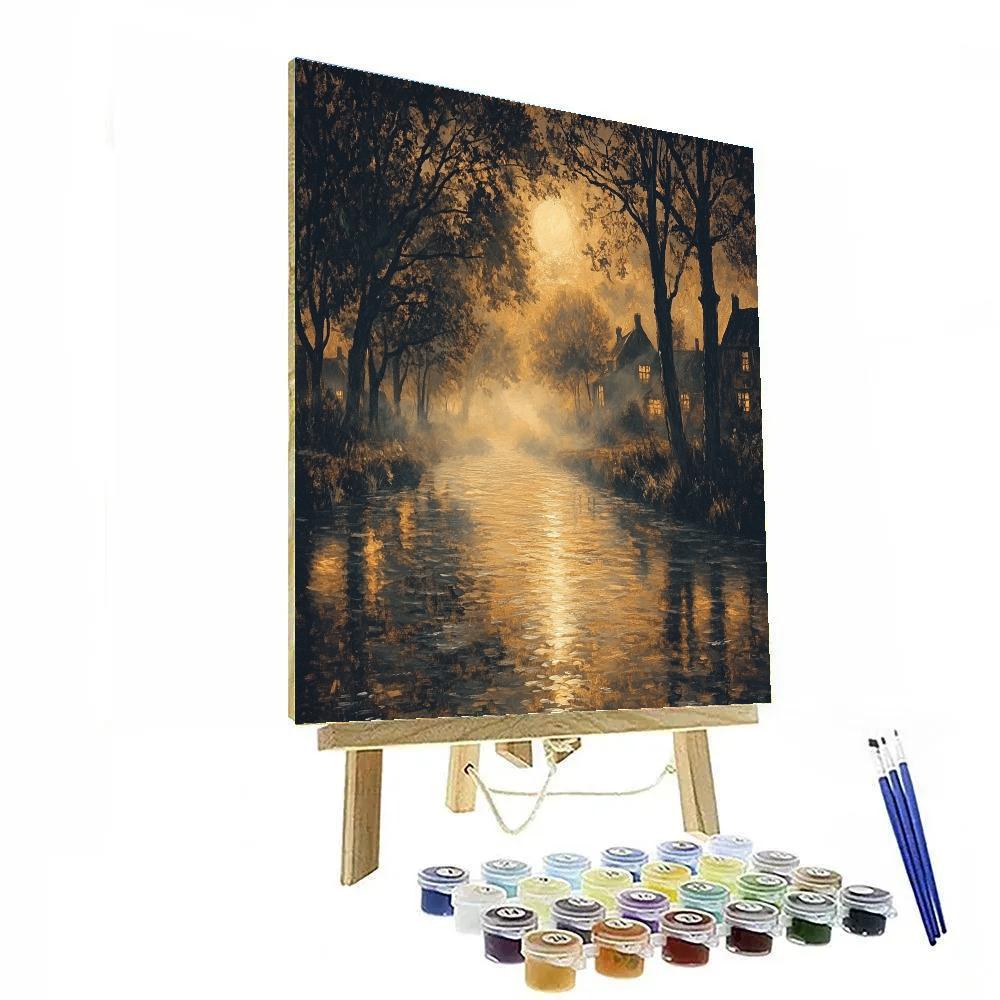 Rembrandt Inspired Moonlit Canal With Misty Reflections Painting by numbers kit