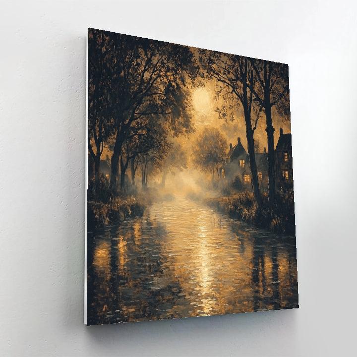 Rembrandt Inspired Moonlit Canal With Misty Reflections Painting by numbers kit