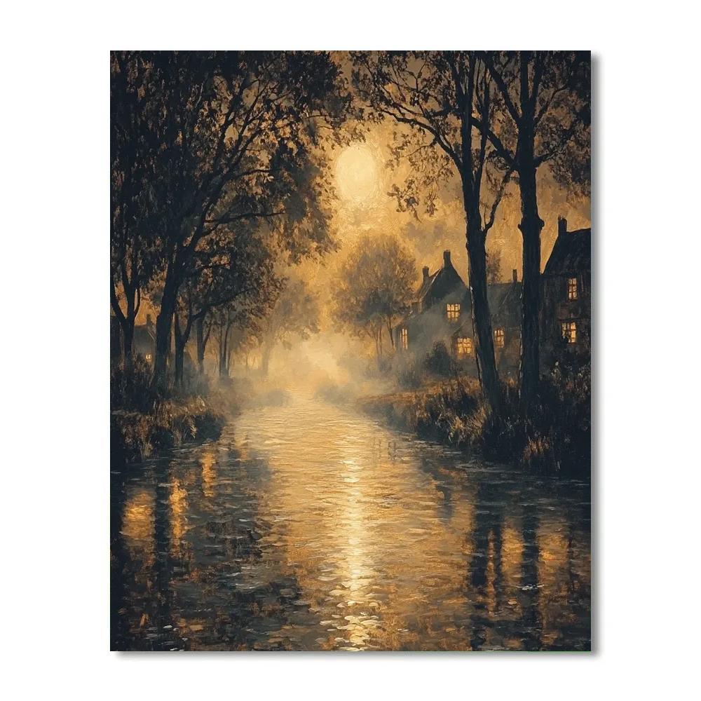Rembrandt Inspired Moonlit Canal With Misty Reflections Painting by numbers kit