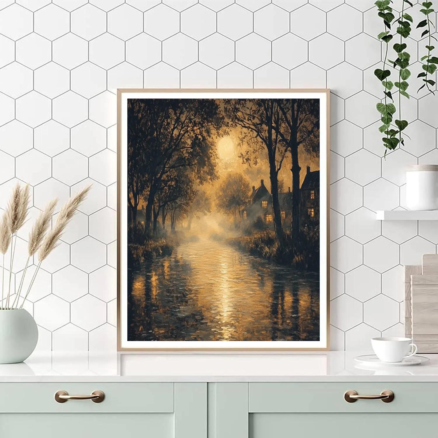 Rembrandt Inspired Moonlit Canal With Misty Reflections Painting by numbers kit