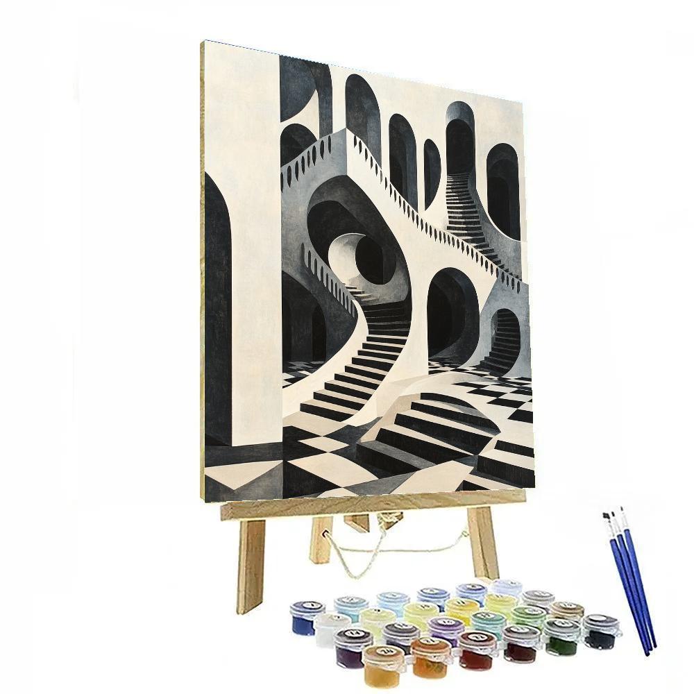 M.C. Escher Inspired Infinite Stairwell Numbered painting kits