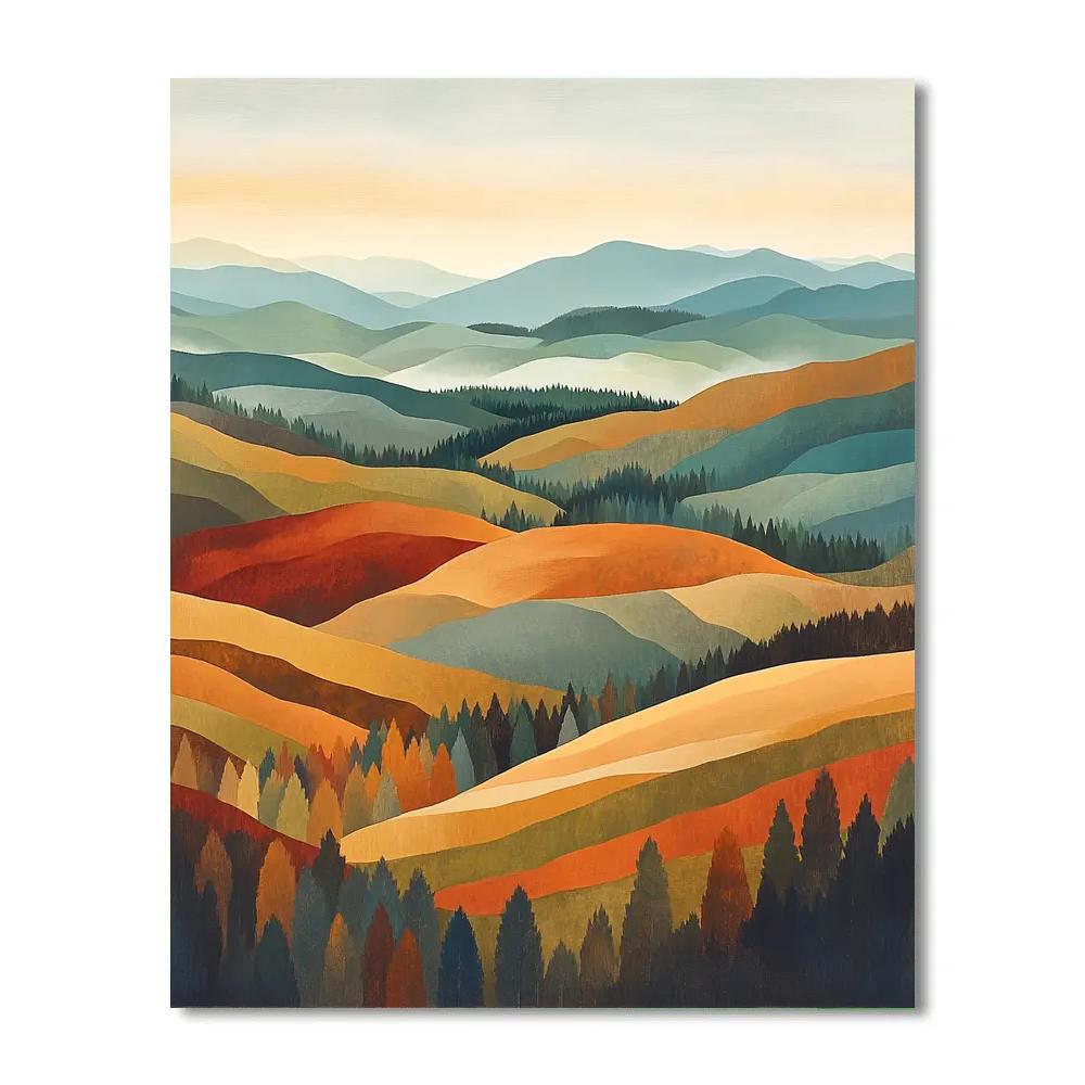 Hiroshige Inspired Autumn Mist Highlands paint by color