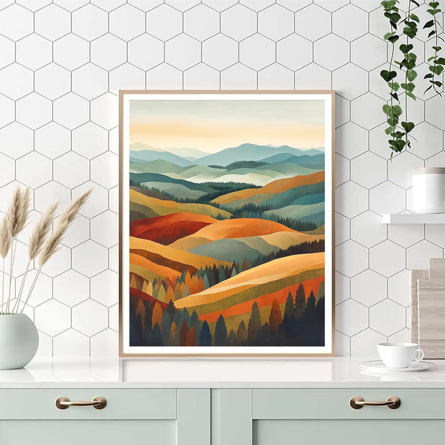 Hiroshige Inspired Autumn Mist Highlands paint by color