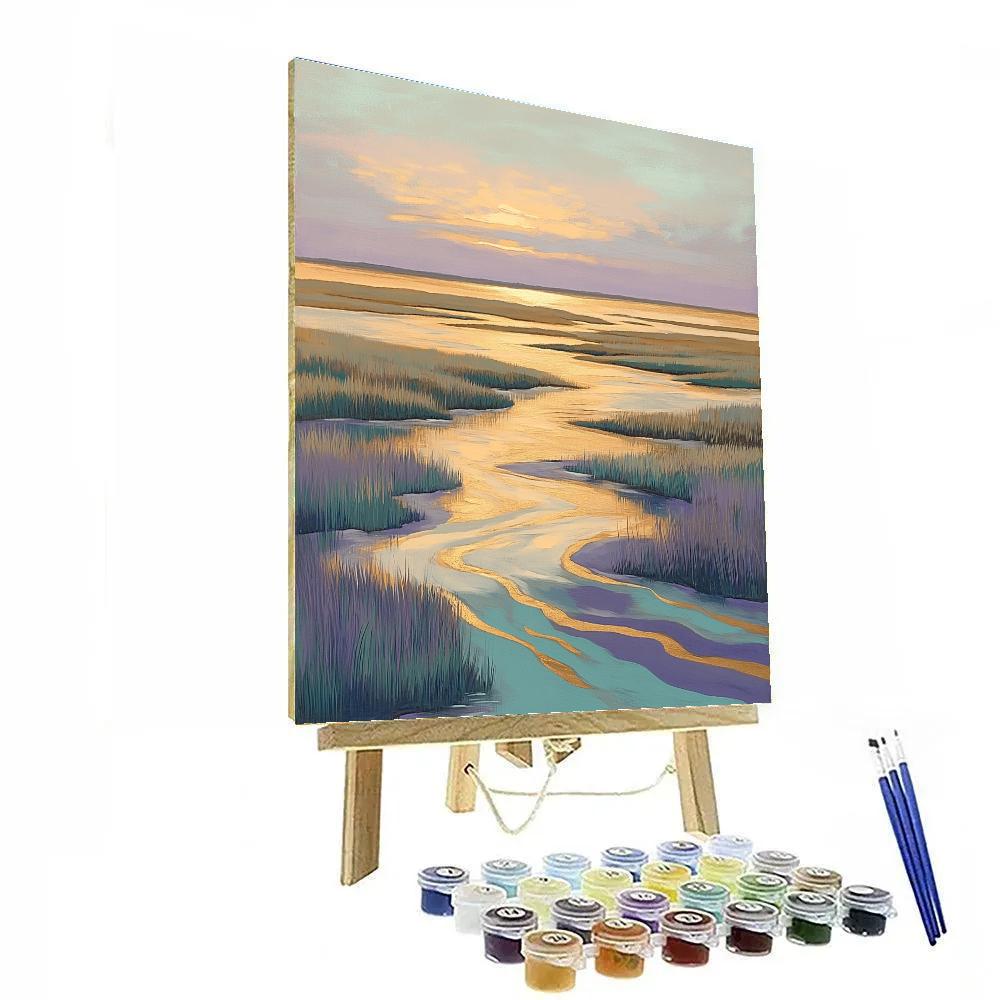 Hiroshige Inspired Dawn Over Tidal Plains Number painting