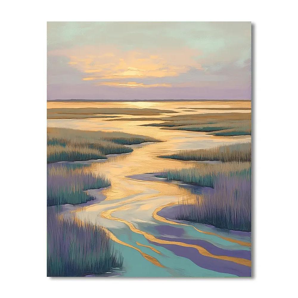 Hiroshige Inspired Dawn Over Tidal Plains Number painting