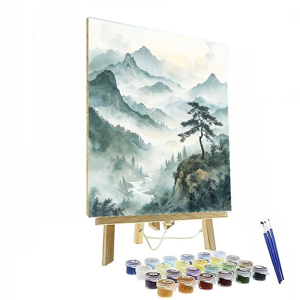 Zhao Mengfu Inspired Misty Mountain Verse paint by numbers