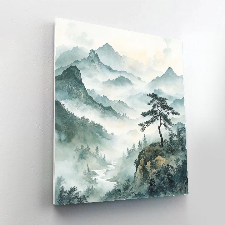 Zhao Mengfu Inspired Misty Mountain Verse paint by numbers