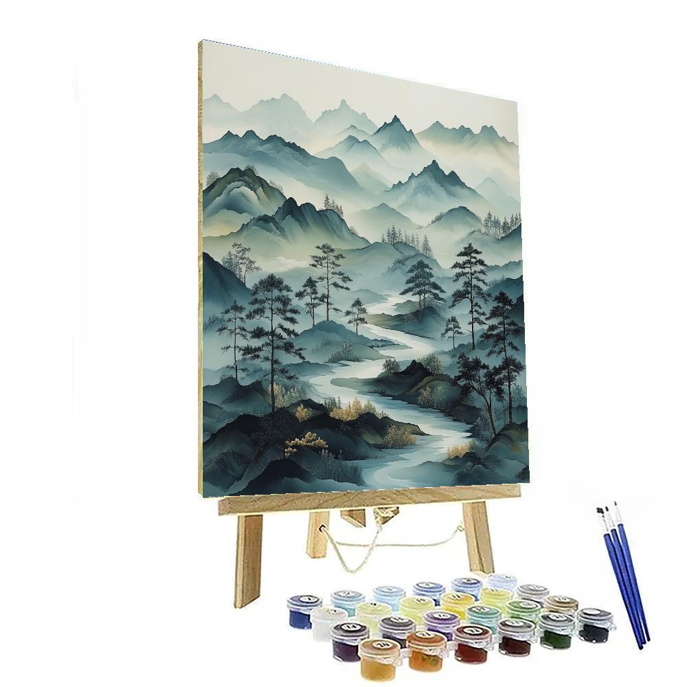 Zhao Mengfu Inspired Misty Mountain Reverie Numbered painting kits