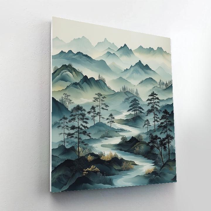 Zhao Mengfu Inspired Misty Mountain Reverie Numbered painting kits