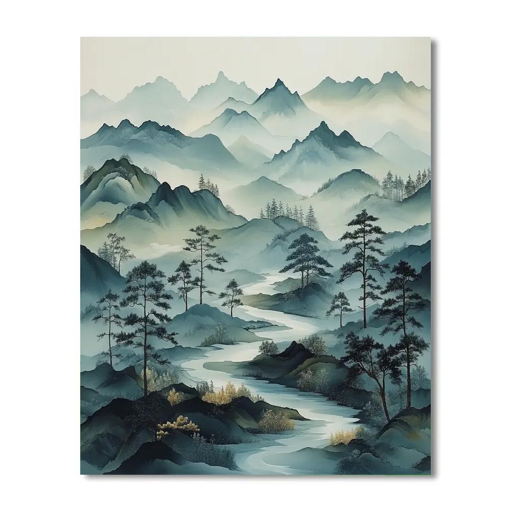 Zhao Mengfu Inspired Misty Mountain Reverie Numbered painting kits