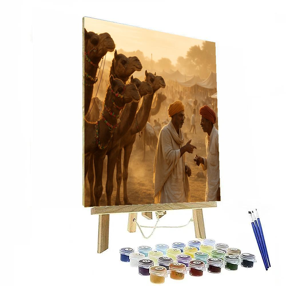 Pushkar Camel Fair Market Sunrise Painting by numbers kit