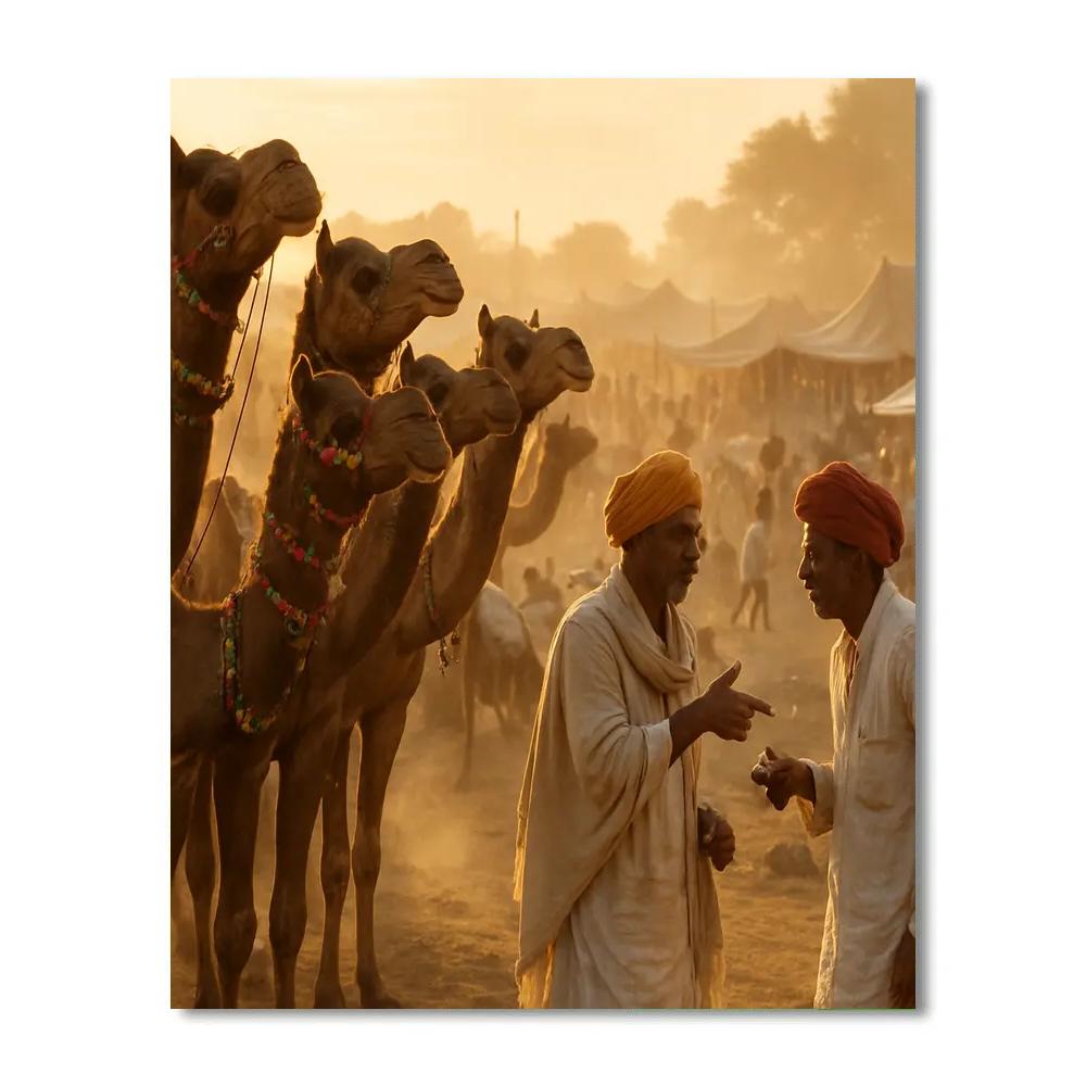 Pushkar Camel Fair Market Sunrise Painting by numbers kit
