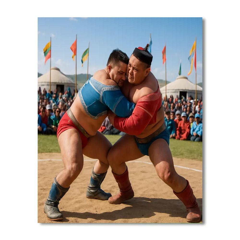 Naadam Festival Wrestling Match Mongolia Paint by numbers art