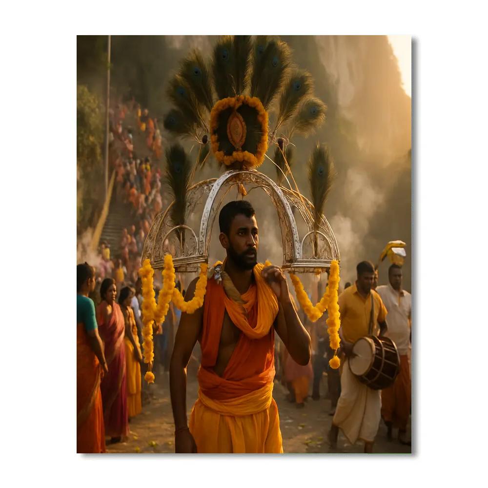 Thaipusam Pilgrims At Batu Caves Dawn Procession Painting by numbers kit