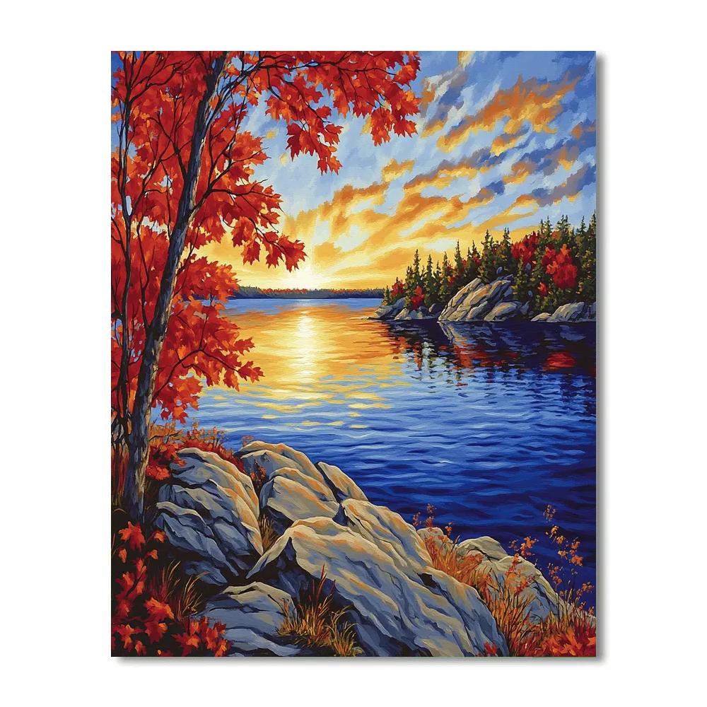 A.Y. Jackson Inspired Crimson Maple Shoreline Numbered painting kits