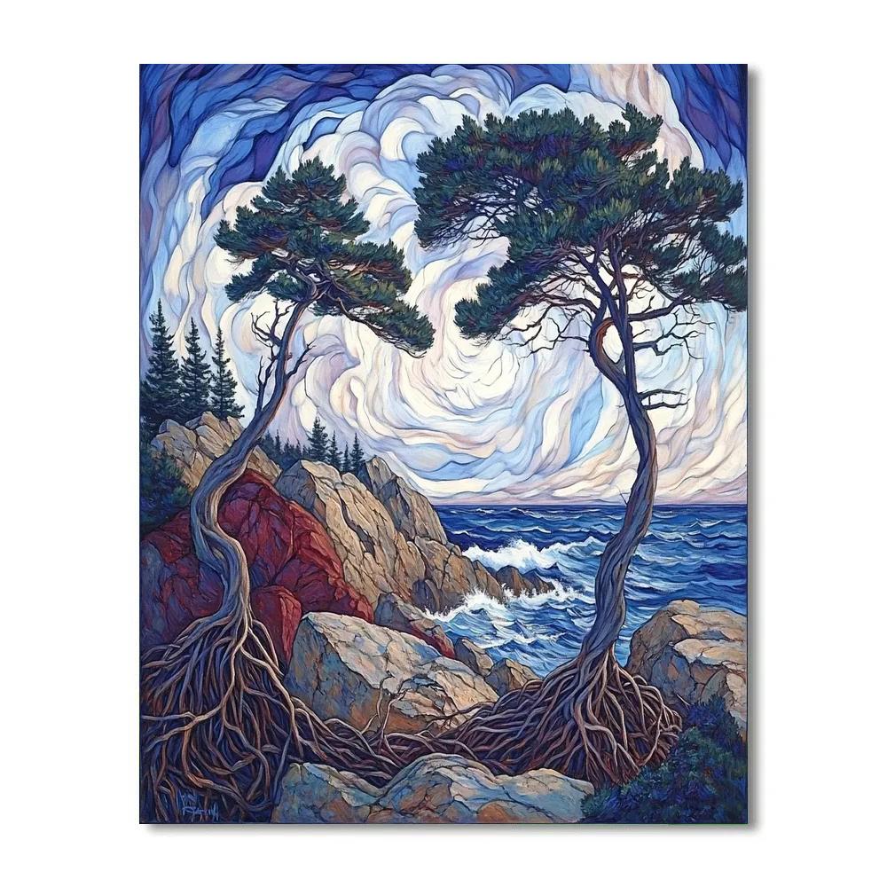 Arthur Lismer Inspired Windswept Georgian Bay Pines Paint by numbers art