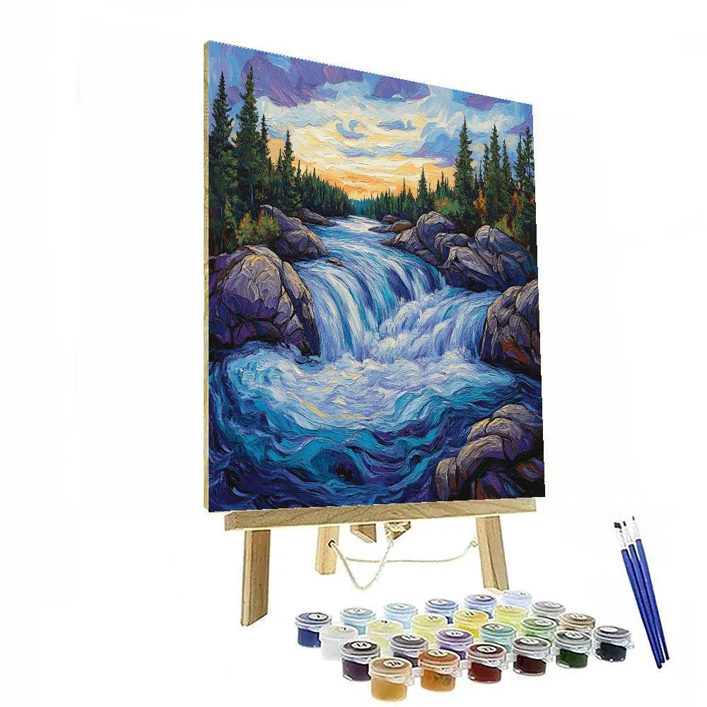 A.Y. Jackson Inspired Azure Rapids And Rocks paint by color