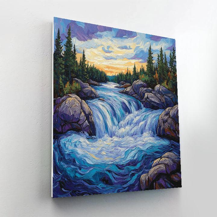 A.Y. Jackson Inspired Azure Rapids And Rocks paint by color