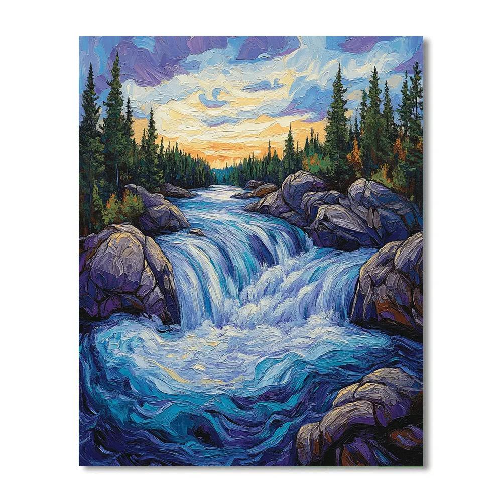 A.Y. Jackson Inspired Azure Rapids And Rocks paint by color