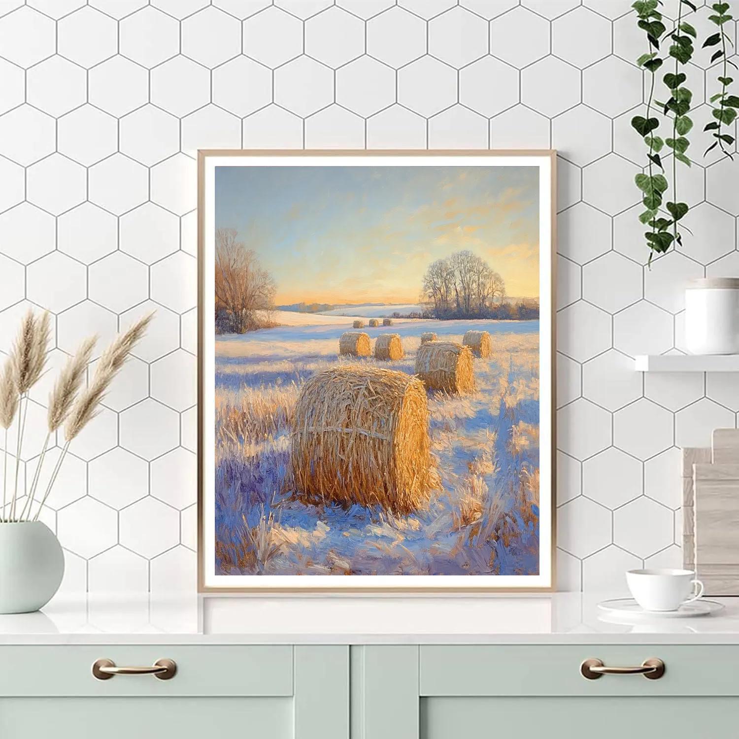 Claude Monet Inspired Haystacks At Frosted Sunrise Number painting