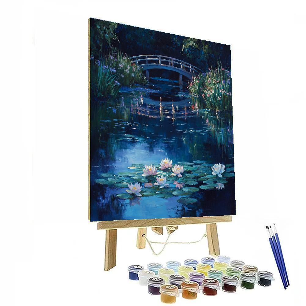 Claude Monet Inspired Giverny Bridge Twilight Reflection paint by color