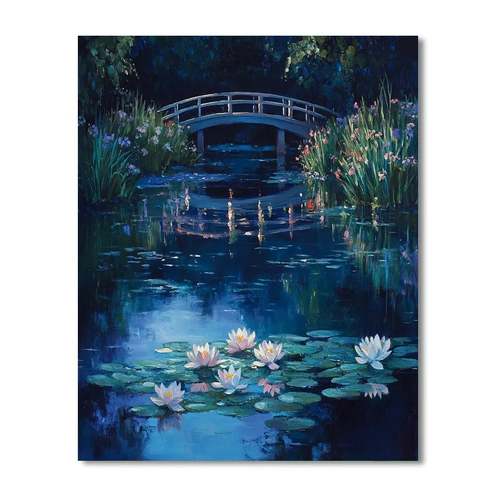 Claude Monet Inspired Giverny Bridge Twilight Reflection paint by color