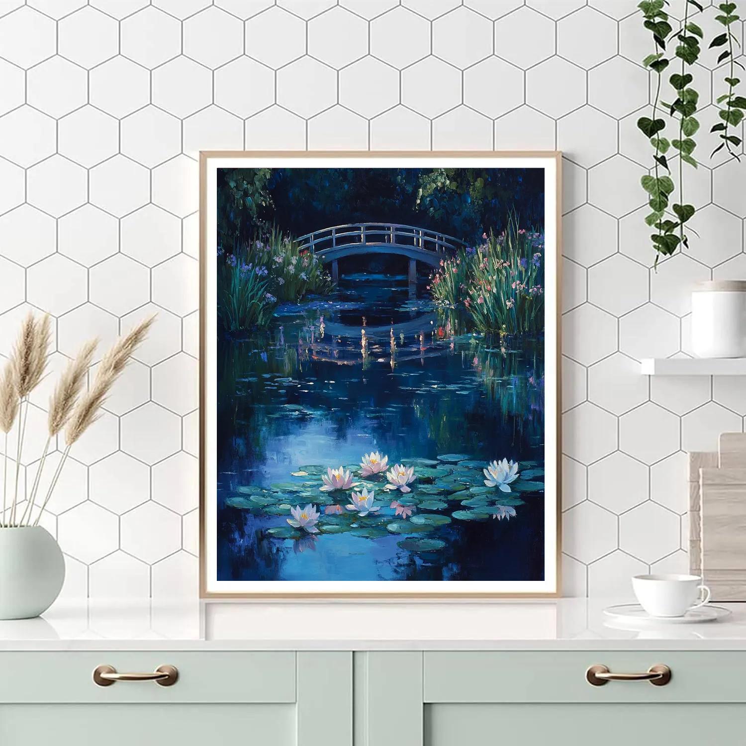 Claude Monet Inspired Giverny Bridge Twilight Reflection paint by color