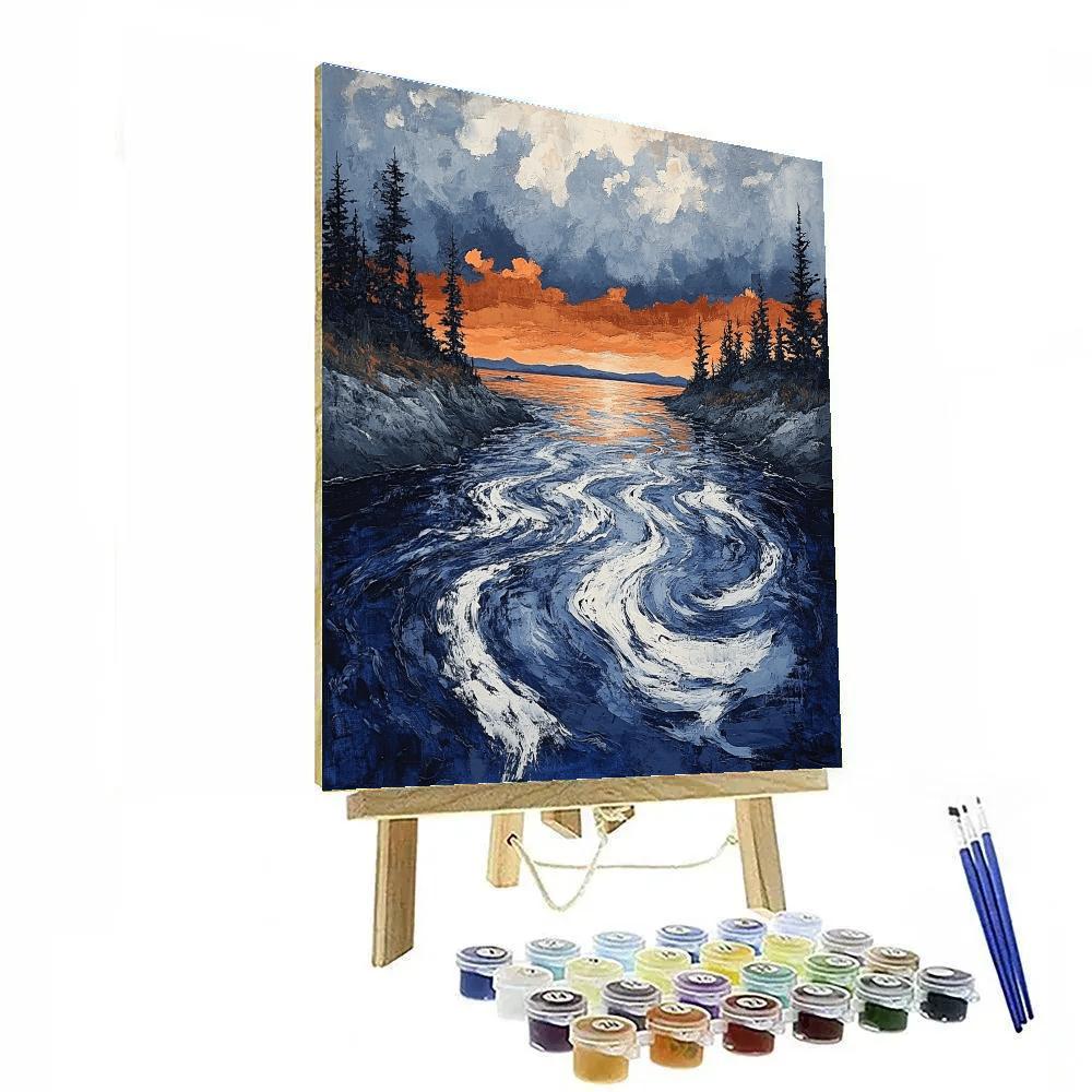 Arthur Lismer Inspired Roiling Sky Above Spruce Reflections paint by number