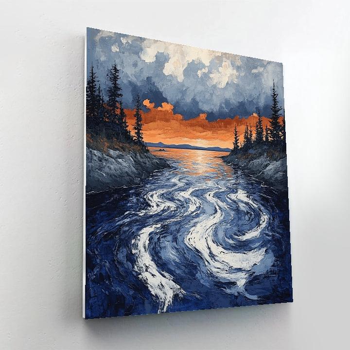 Arthur Lismer Inspired Roiling Sky Above Spruce Reflections paint by number