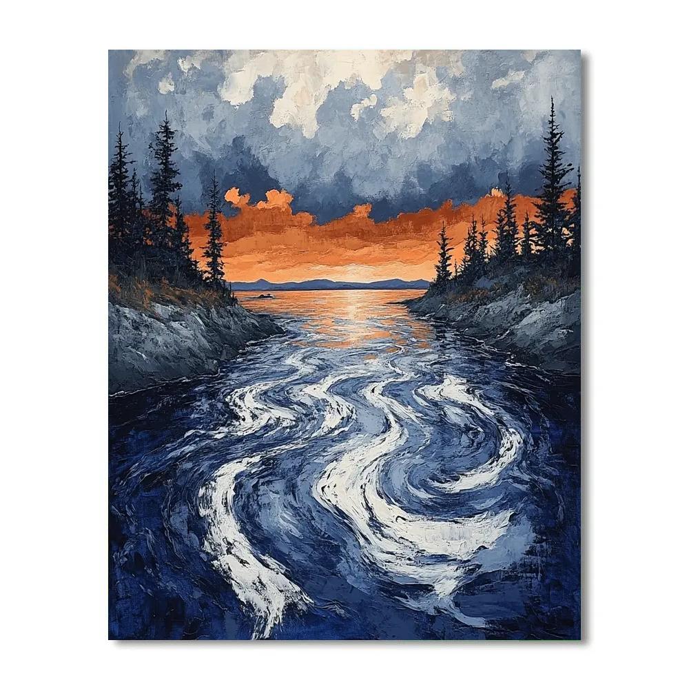 Arthur Lismer Inspired Roiling Sky Above Spruce Reflections paint by number