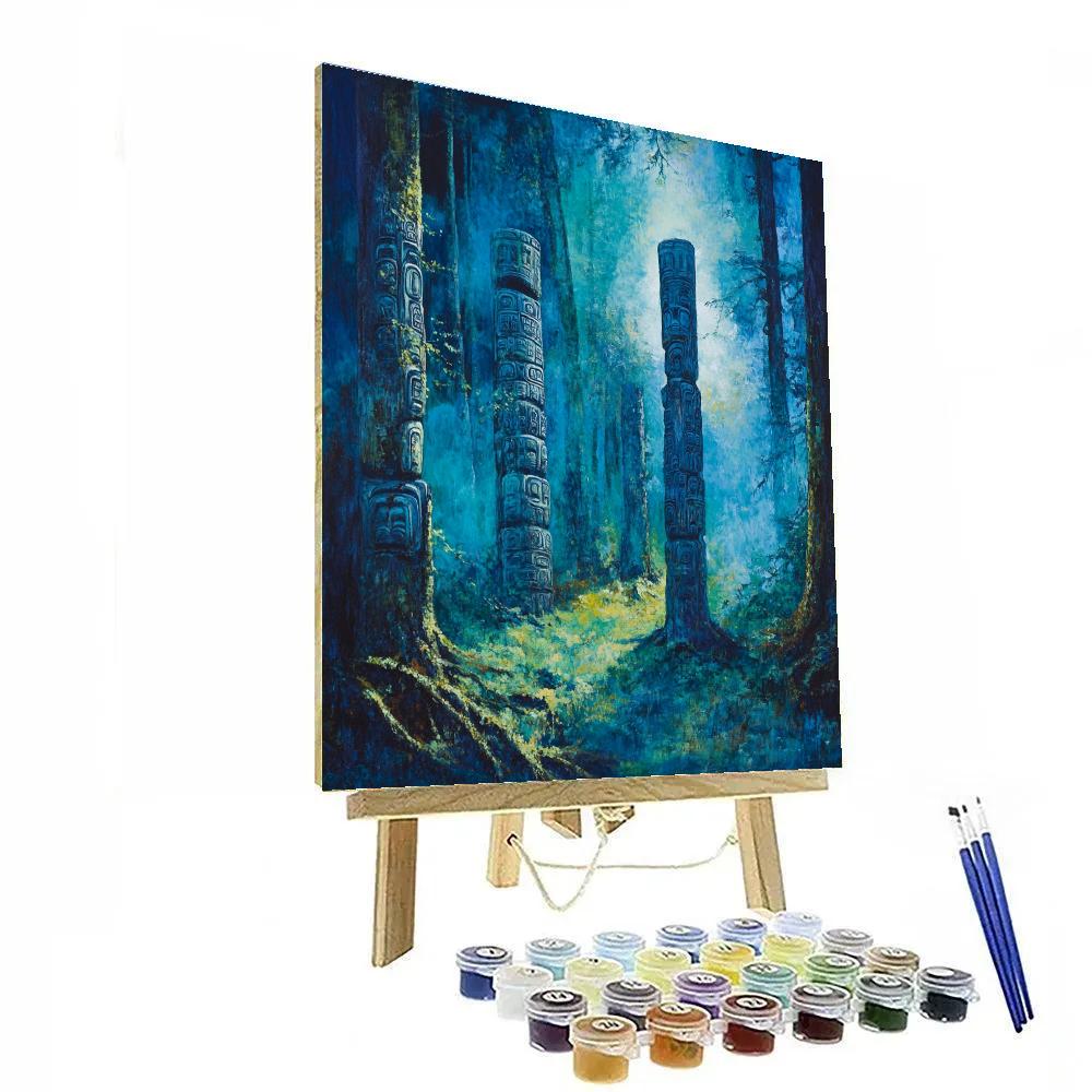 Emily Carr Inspired Totem Ruins In Moss Numbered painting kits