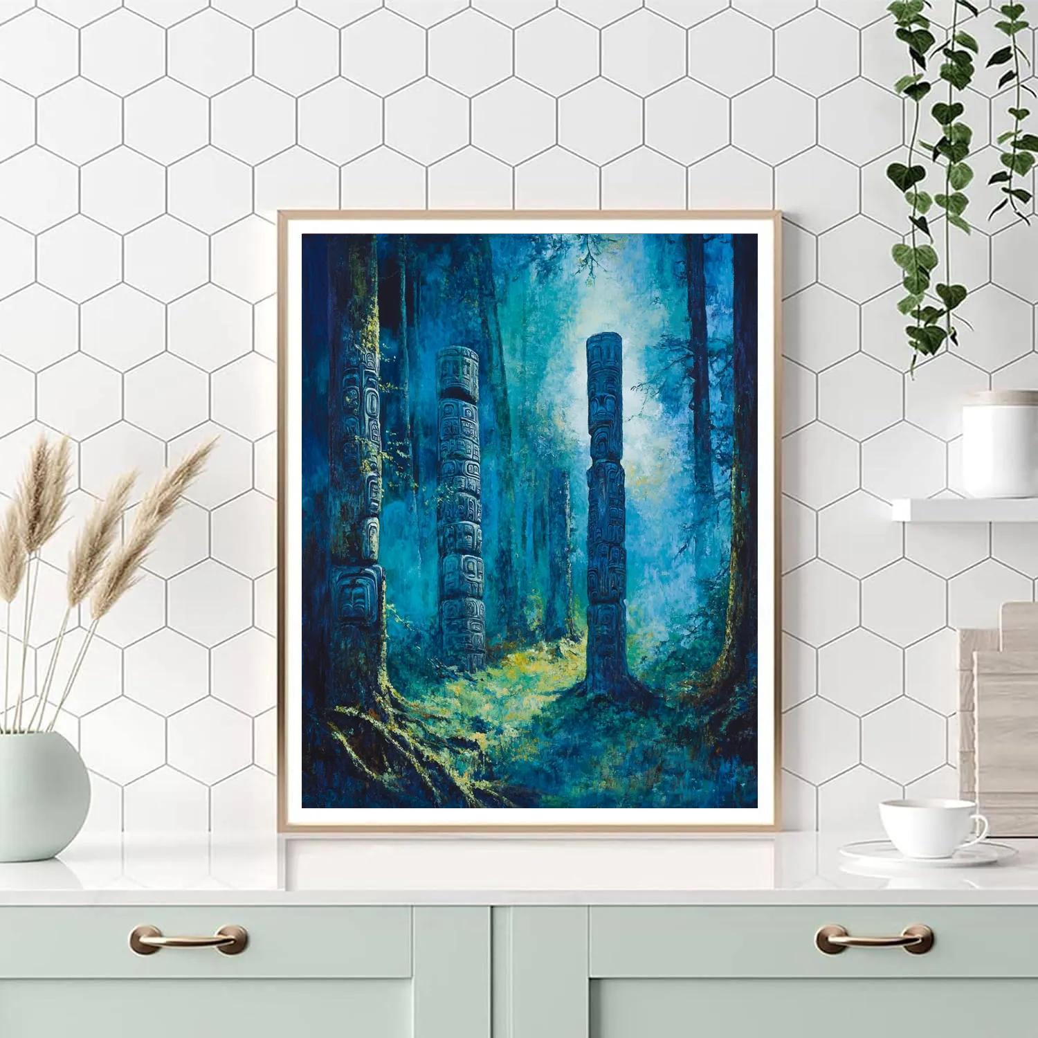 Emily Carr Inspired Totem Ruins In Moss Numbered painting kits
