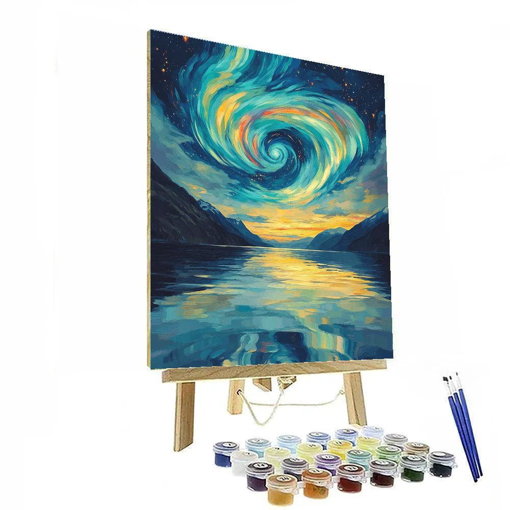 Edvard Munch Inspired Cosmic Aurora Over Fjord Paint by numbers art